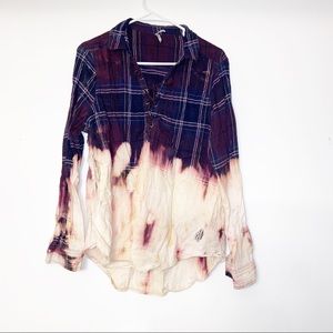 Destroyed distressed plaid purple v neck top xl